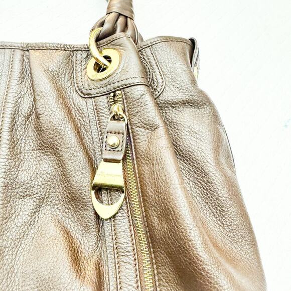 B. Makowsky Chocolate Brown Pebbeled Leather Gold Accents Two Straps Purse/Bag - Picture 2 of 6